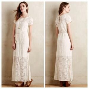 Anthropologie Cream Lace Maxi Dress